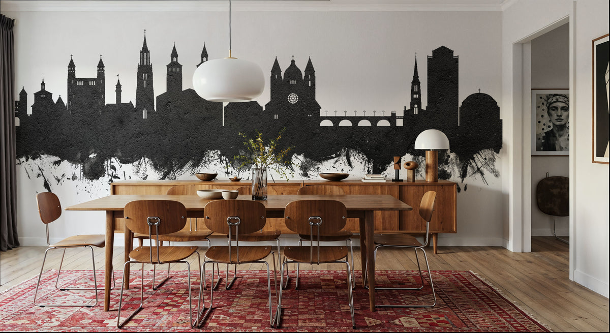 Maastricht the Netherlands Skyline Black & White Mural Wallpaper - room preview 05