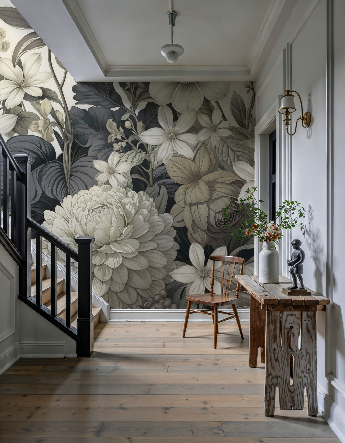 Dahlia Days, Beigy Lime Mural Wallpaper - room preview 05