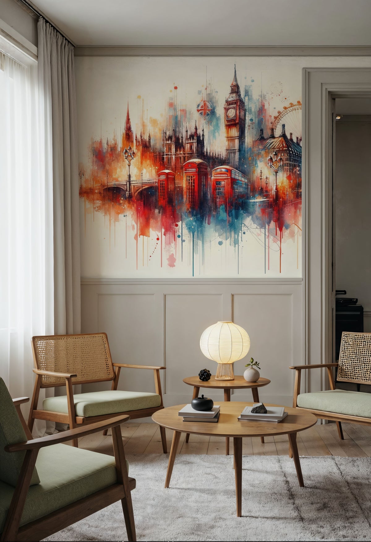 Watercolor London Skyline Mural Wallpaper - room preview 05