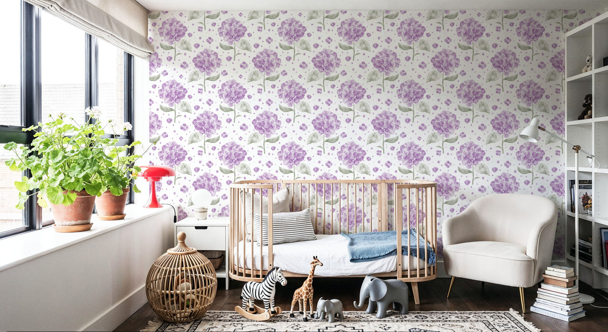 Hydrangea in the Air, Purple Mural Wallpaper - room preview 05