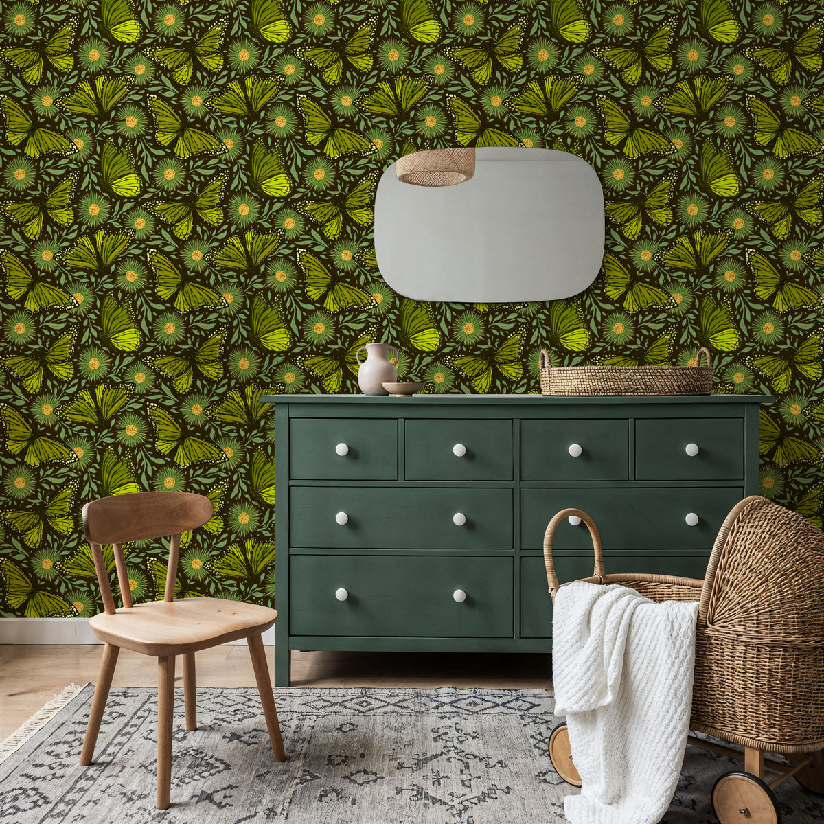 Papillion II, Avocado Green Mural Wallpaper - room preview 05