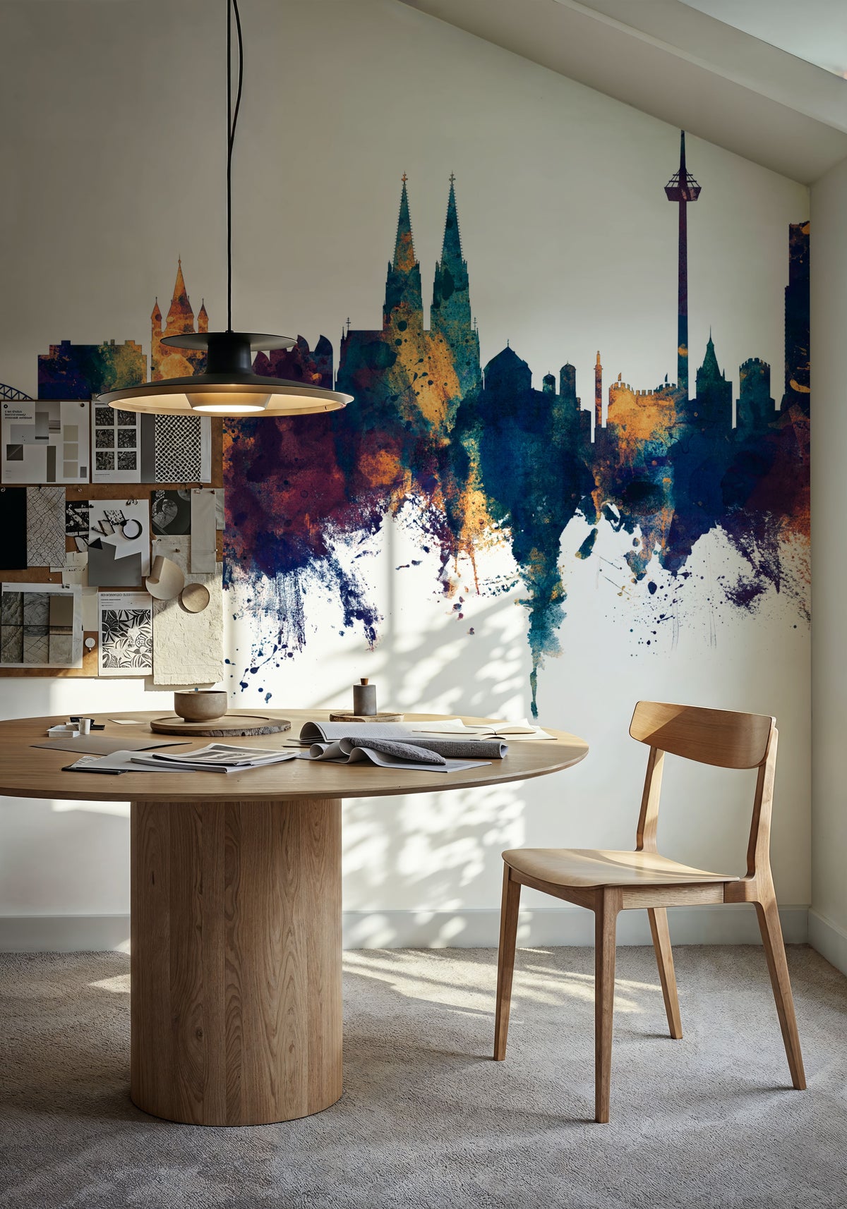 Cologne Germany Skyline Blue & Bronze Mural Wallpaper - room preview 05