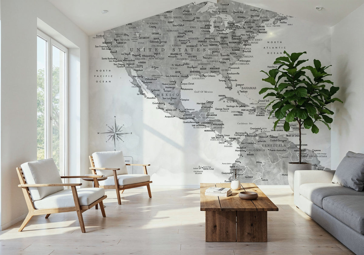 US Mexico Caribbean Map - Jimmy Wash Mural Wallpaper - room preview 05