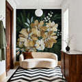Moody Golden Florals Mural Wallpaper - room preview 05