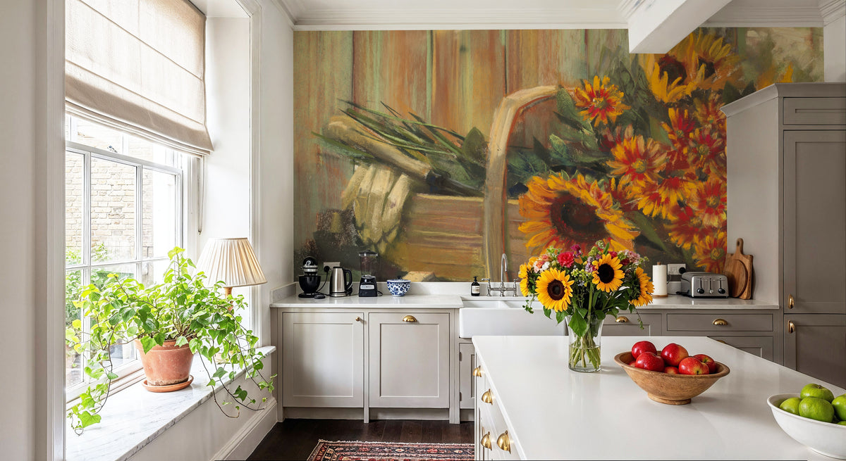 Sunflowers and Mums Mural Wallpaper - room preview 05