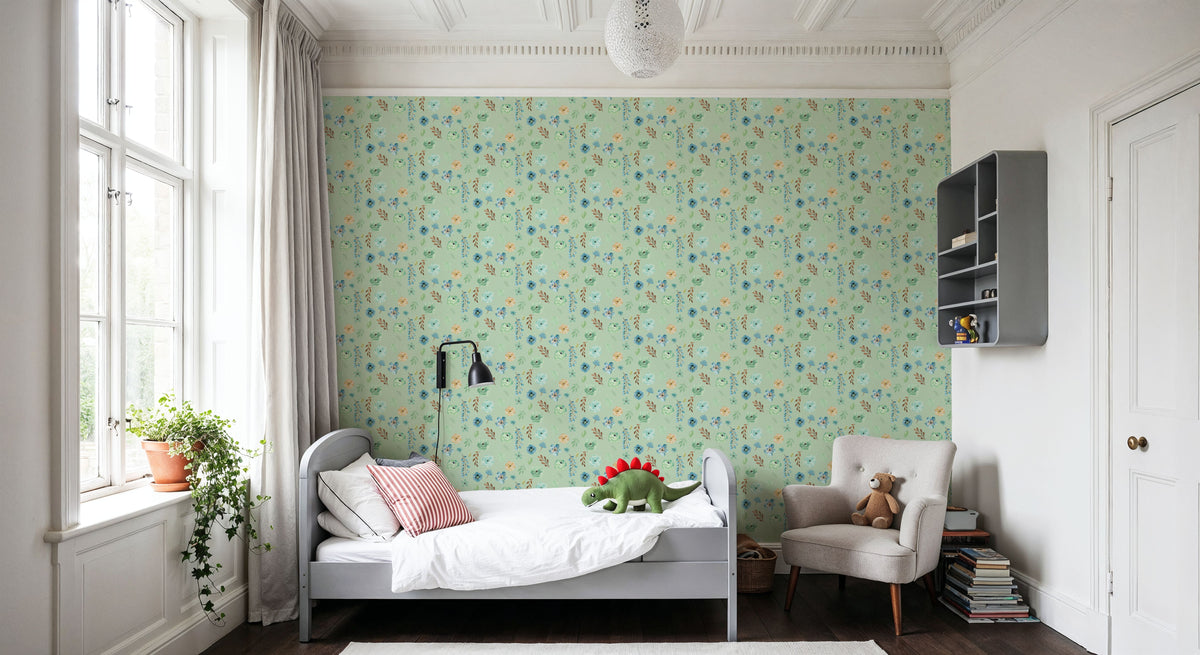 Flutterby Flowers Mint Mural Wallpaper - room preview 05