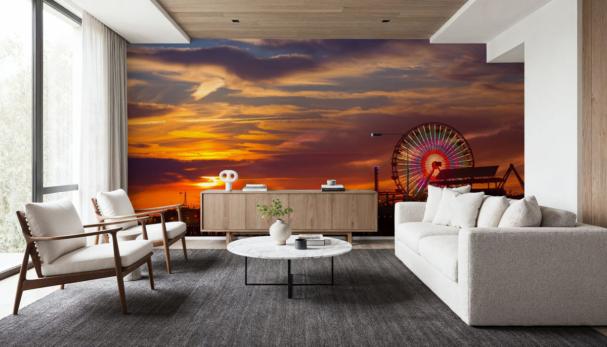 Santa Monica Pier Sunset Orange Mural Wallpaper - room preview 05