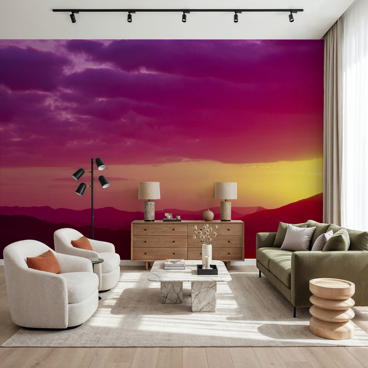 Magenta Twilight Peaks Mural Wallpaper - room preview 05