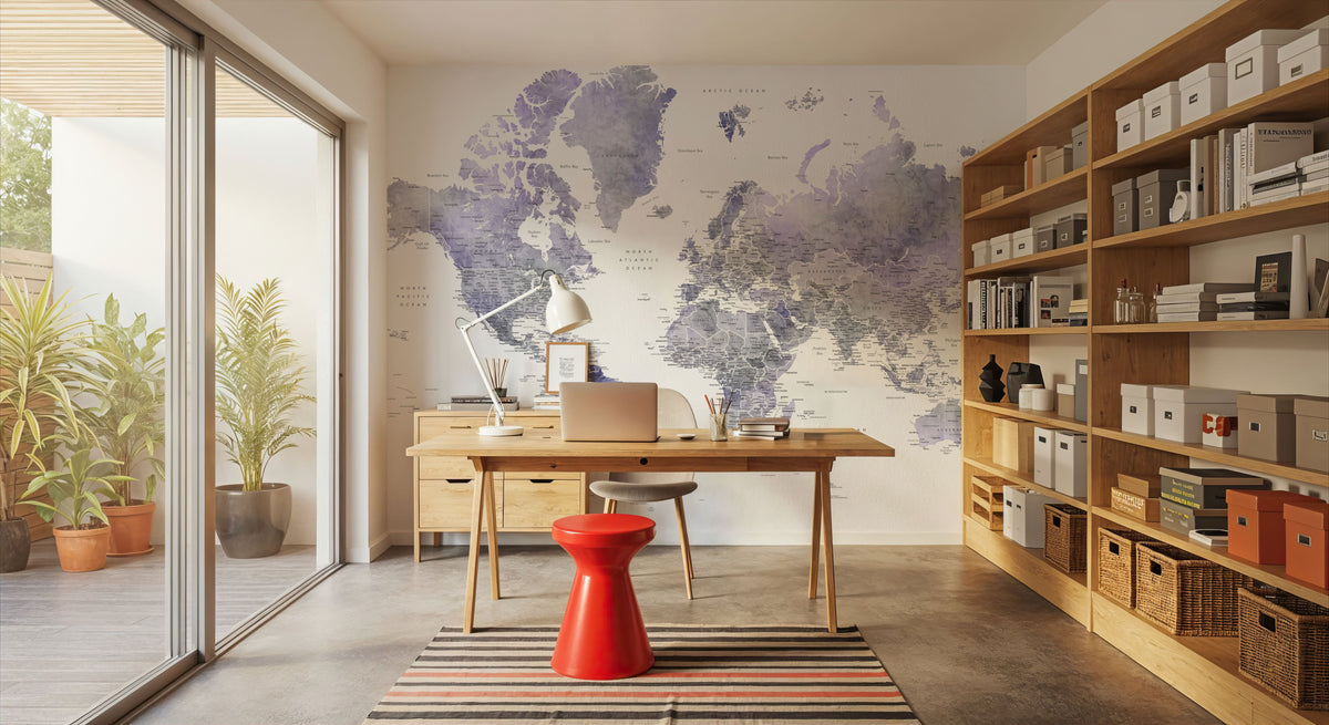 World Map Cities - Lilas Mural Wallpaper - room preview 05