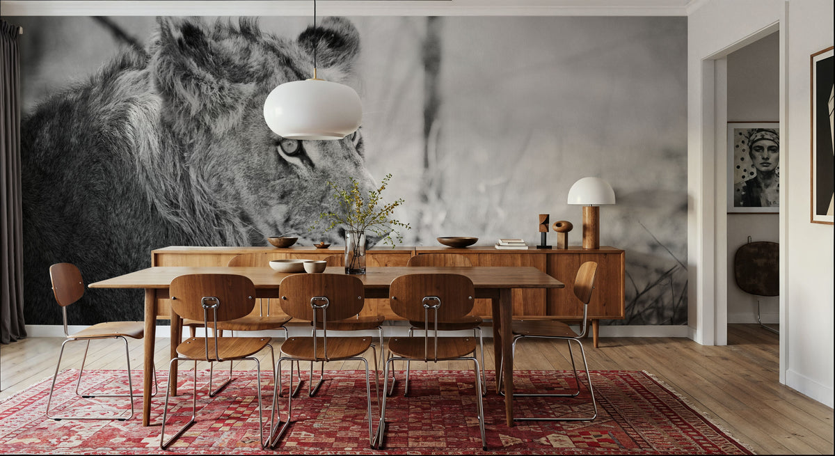 Young Lion BW Mural Wallpaper - room preview 05