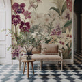 The Tenderness of Orchids, Burgundy Mural Wallpaper - room preview 05