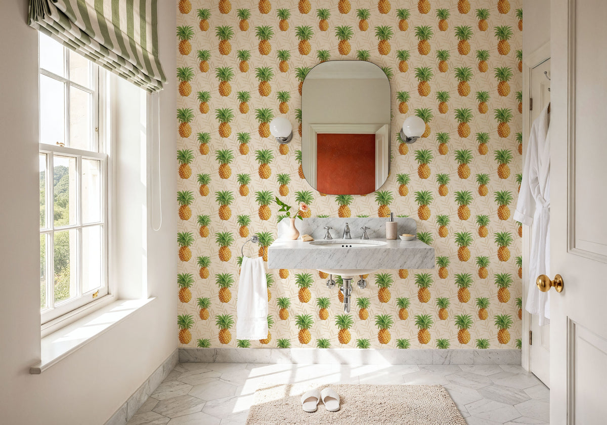 Pineapple Paradise White Mural Wallpaper - room preview 05