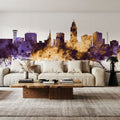 Lincoln Nebraska Skyline Purple & Gold Mural Wallpaper - room preview 05