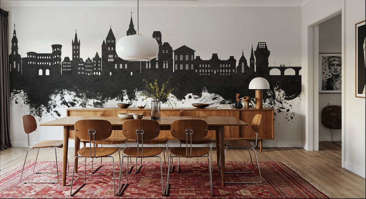 Trier Germany Skyline Black & White Mural Wallpaper - room preview 05