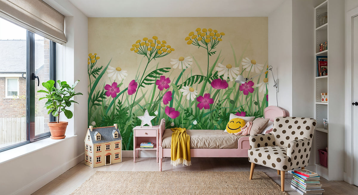 Geranium Meadow, Beige Mural Wallpaper - room preview 05
