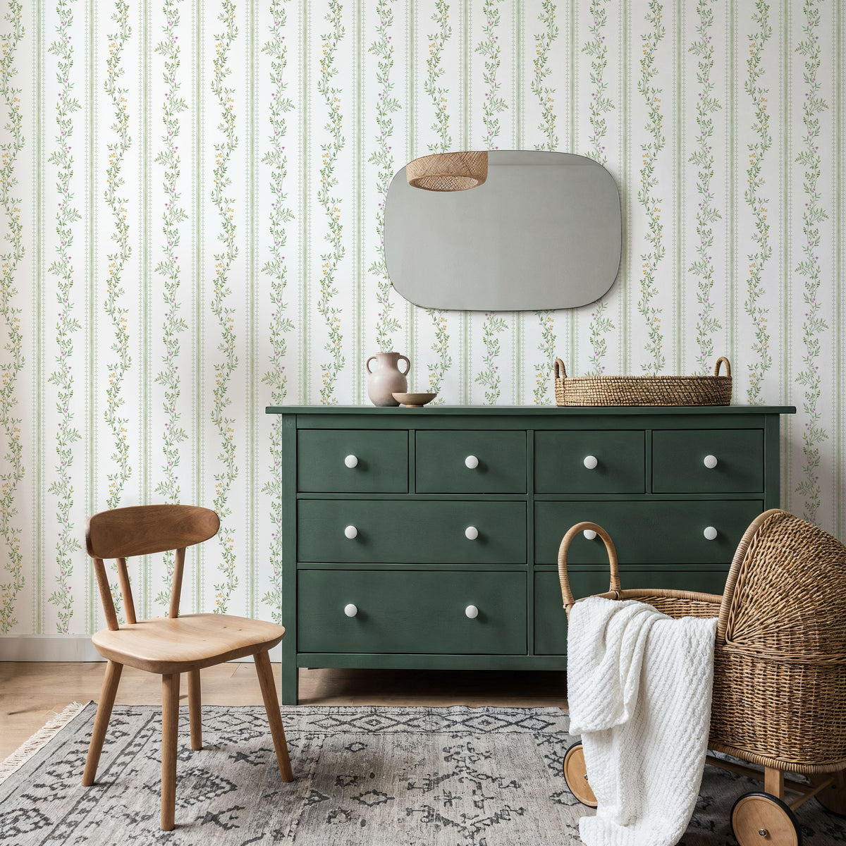 Botanical Pinstripe Mural Wallpaper - room preview 05