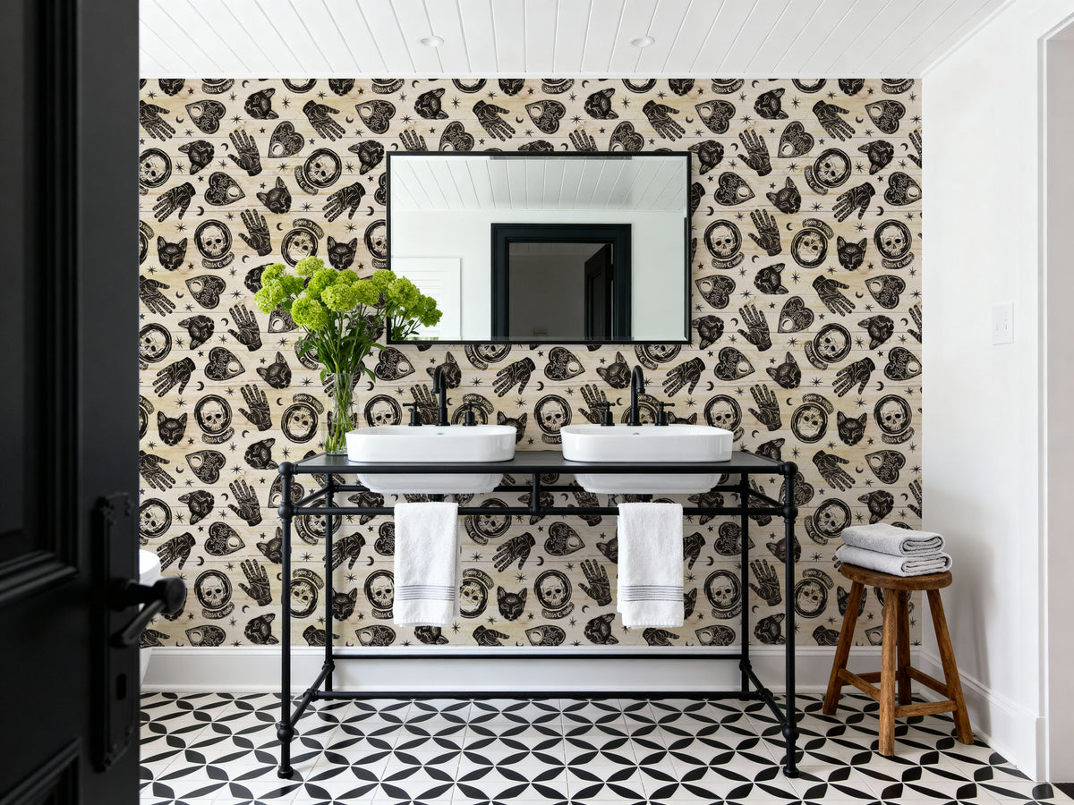 Symbolic Halloween White Mural Wallpaper - room preview 05