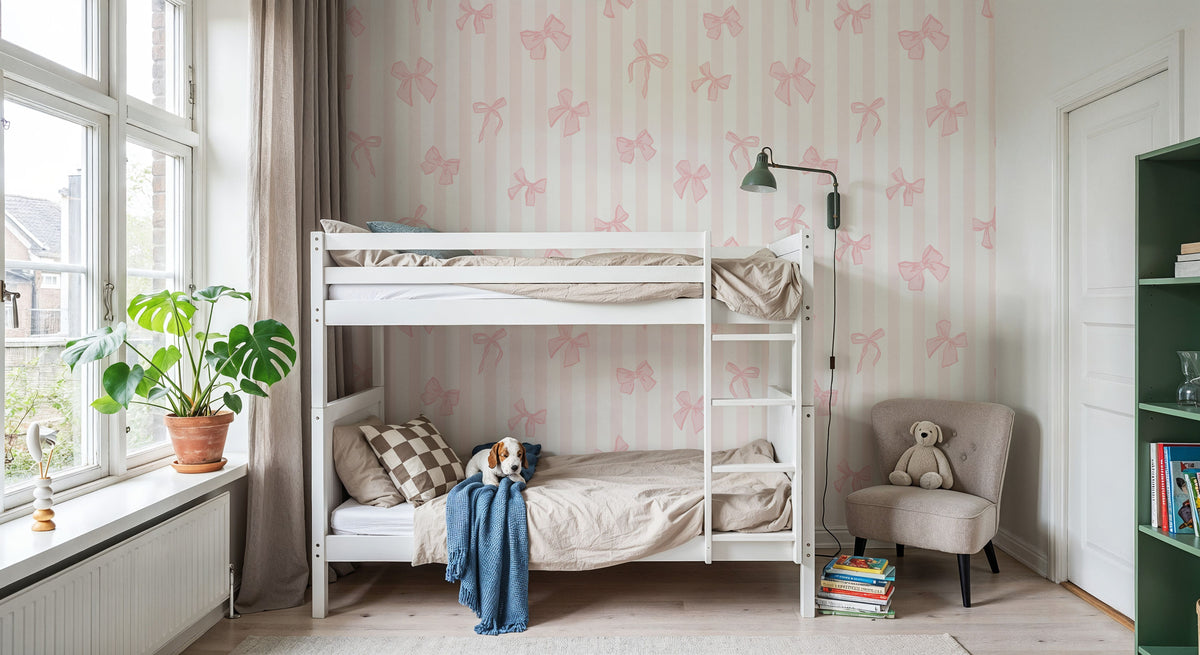 Coquette Stripes Pink Mural Wallpaper - room preview 05