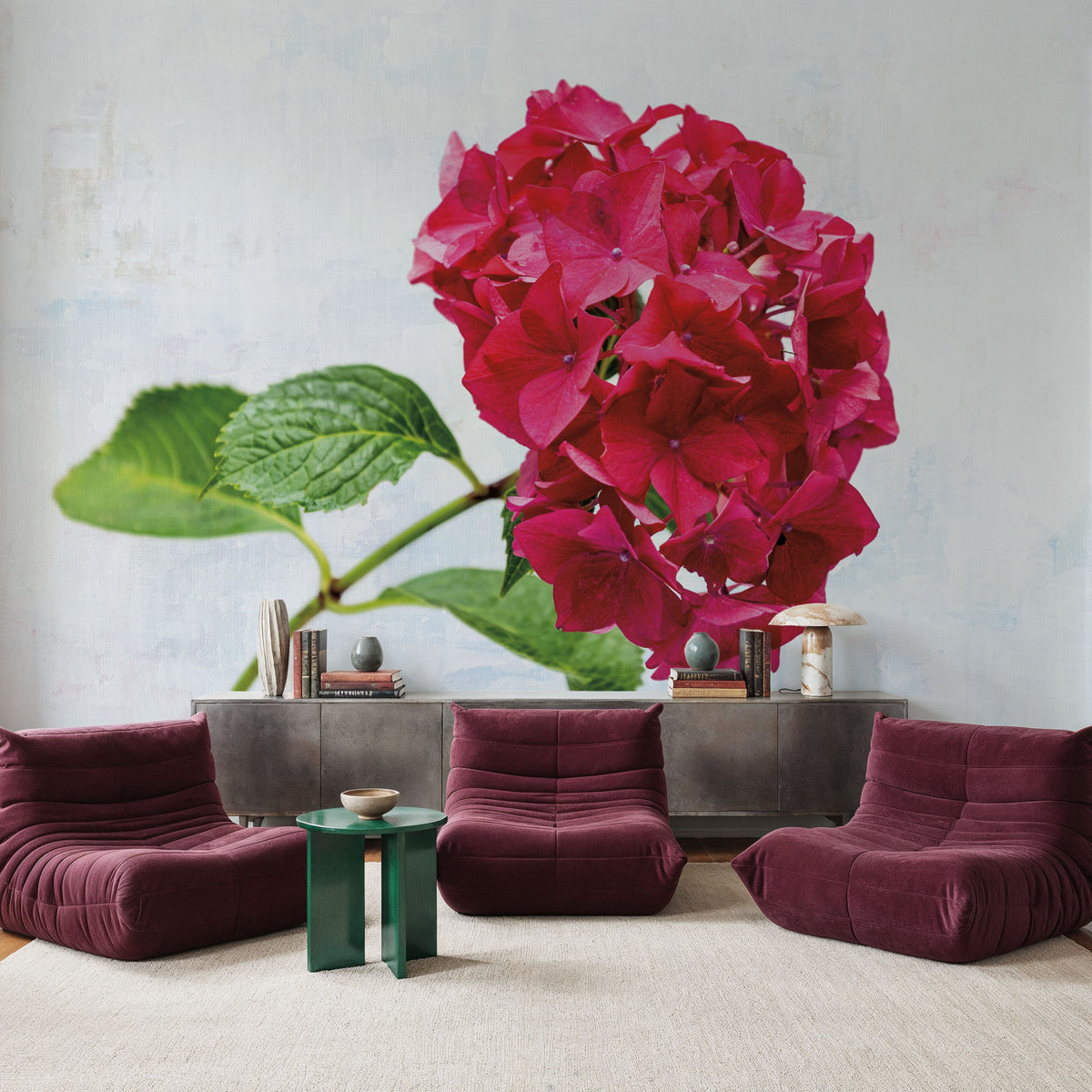 Bright Red Hydrangea Mural Wallpaper - room preview 05