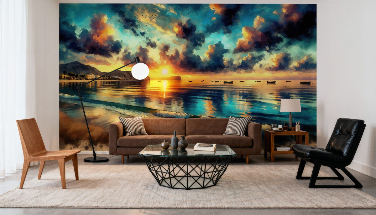 Stunning Coastal Sunset Scene Mural Wallpaper - room preview 05