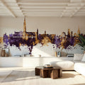 Salisbury England Skyline Purpl & Gold Mural Wallpaper - room preview 05