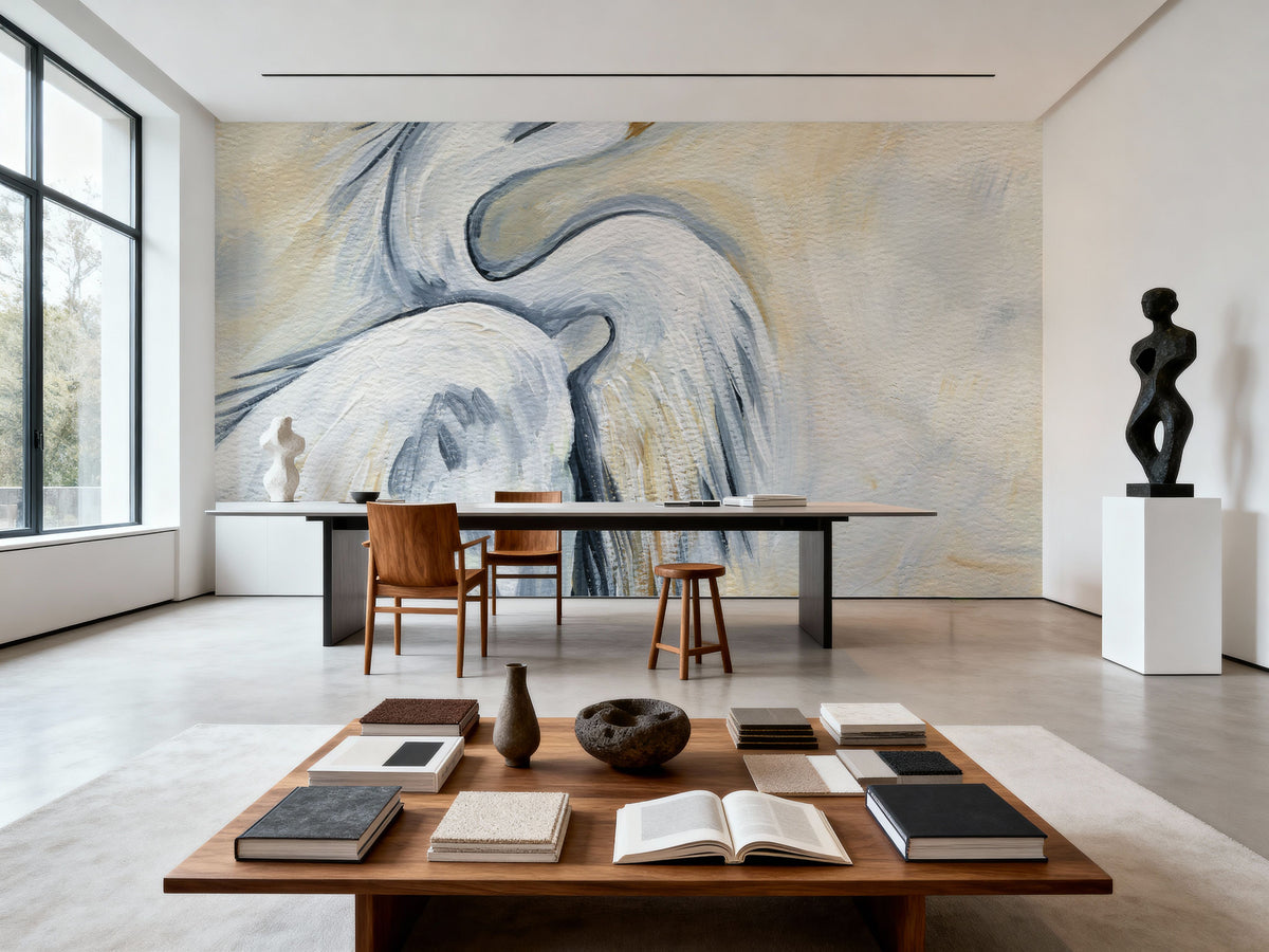 White Egret Mural Wallpaper - room preview 05