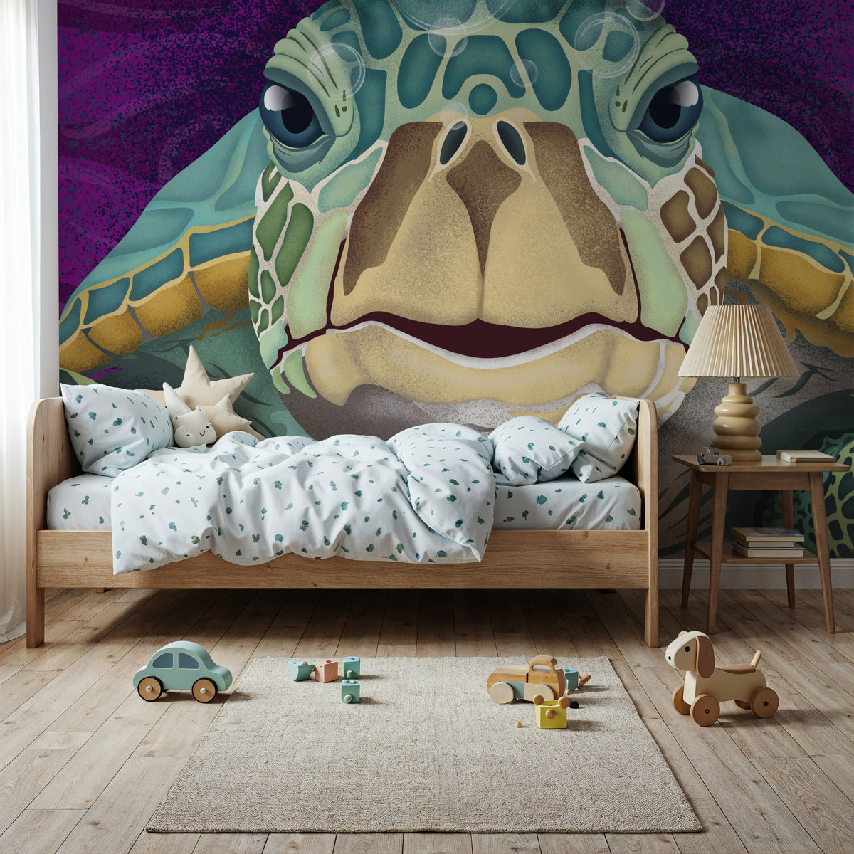 Hello Turtle, Purple Mural Wallpaper - room preview 05