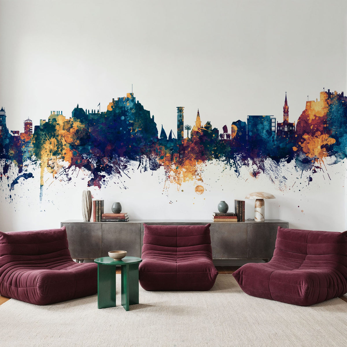 Jersey Channel Islands Skyline Blue & Bronze Mural Wallpaper - room preview 05