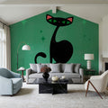 Retro Cat, Green Mural Wallpaper - room preview 05
