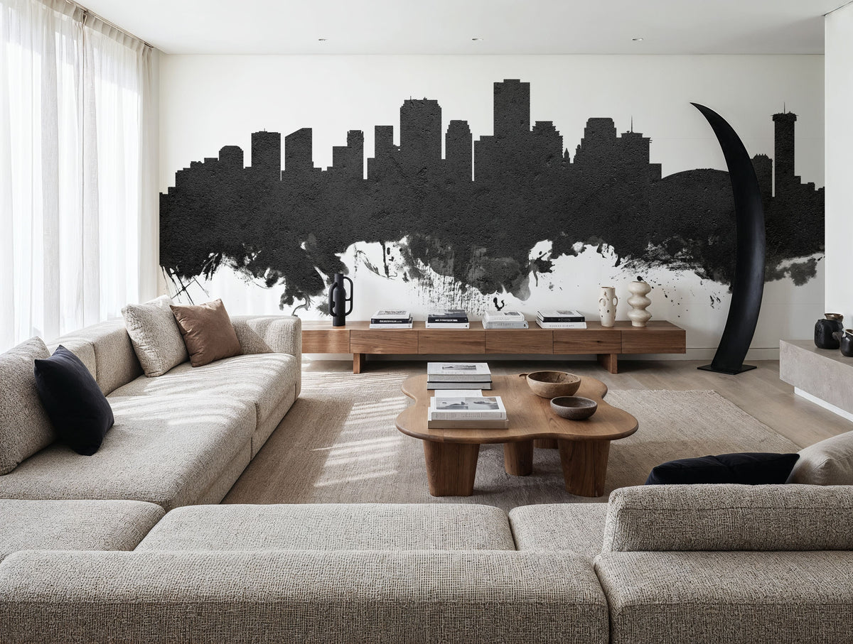 New Orleans Louisiana Skyline Black & White Mural Wallpaper - room preview 05