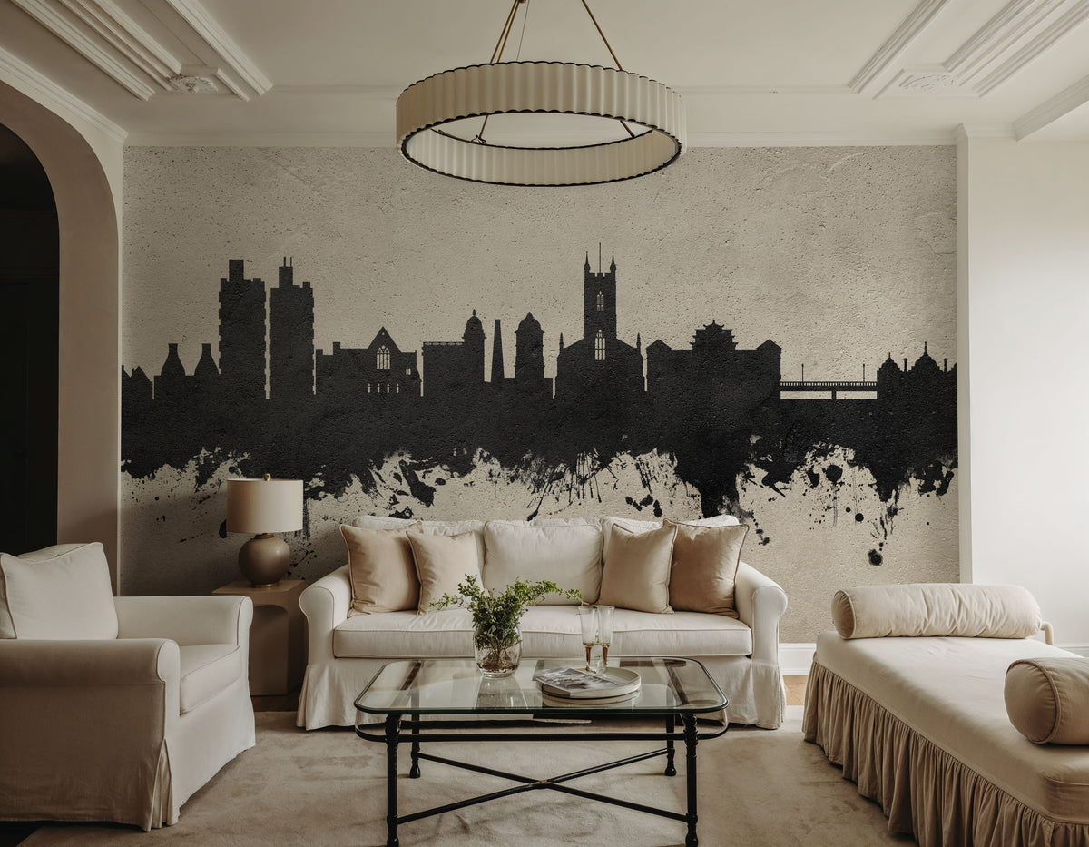 Stoke-on-Trent Skyline Concrete Mural Wallpaper - room preview 05