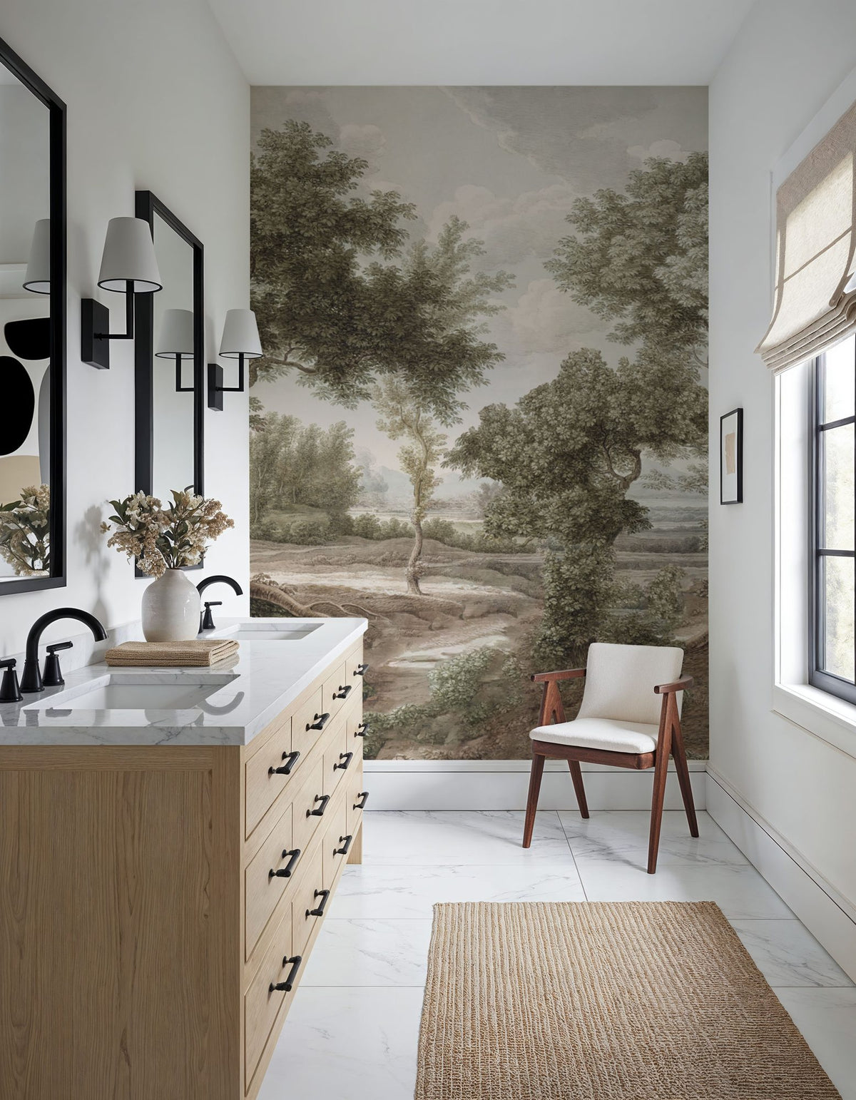 Riverbank Oak Landscape, Olive Mural Wallpaper - room preview 05