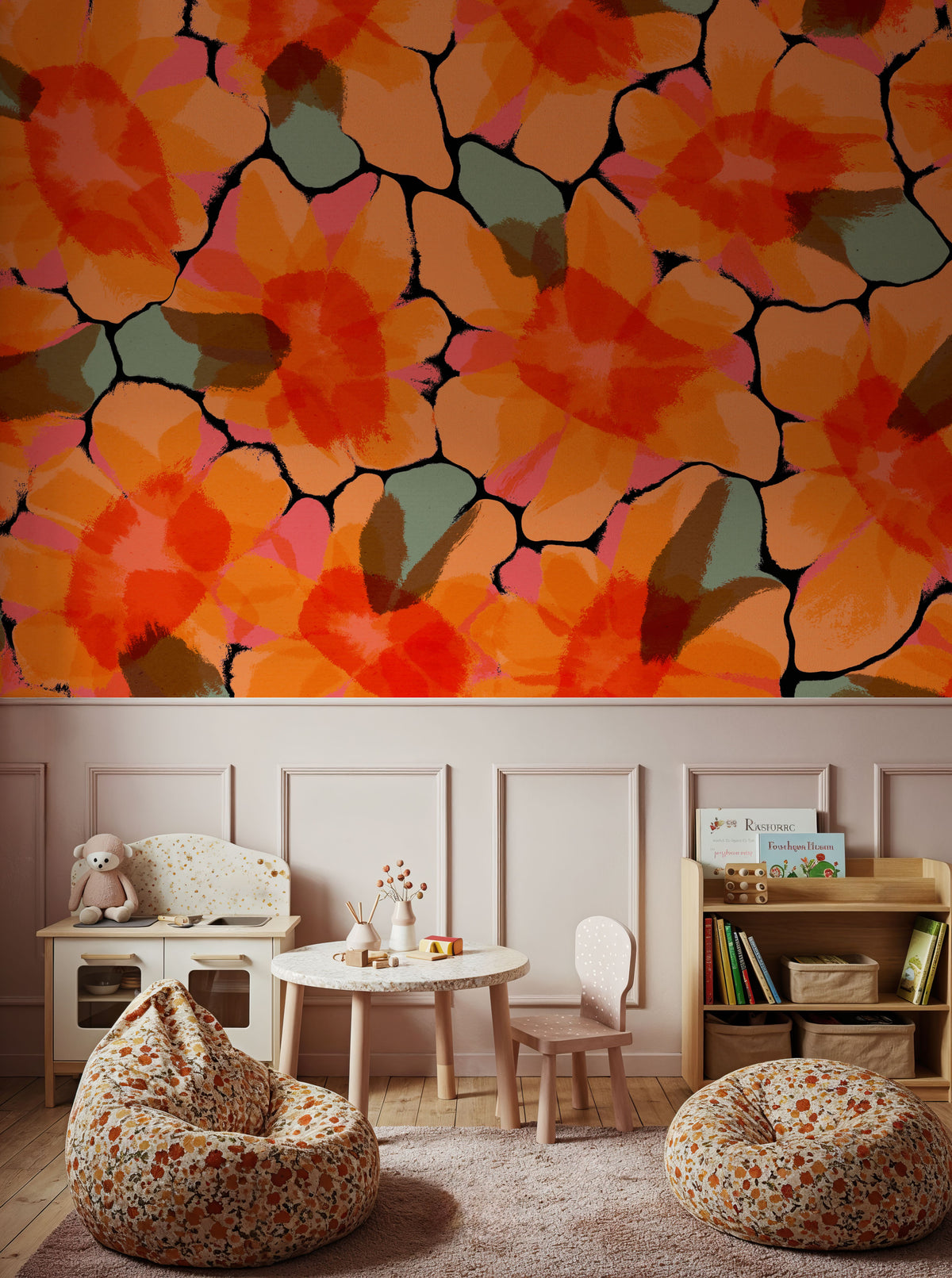 Orange Big Flowers Mural Wallpaper - room preview 05