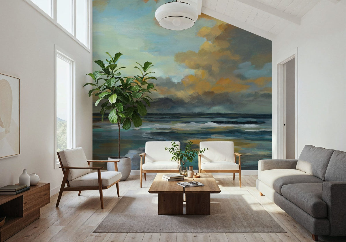 Sunset Oceanside Mural Wallpaper - room preview 05