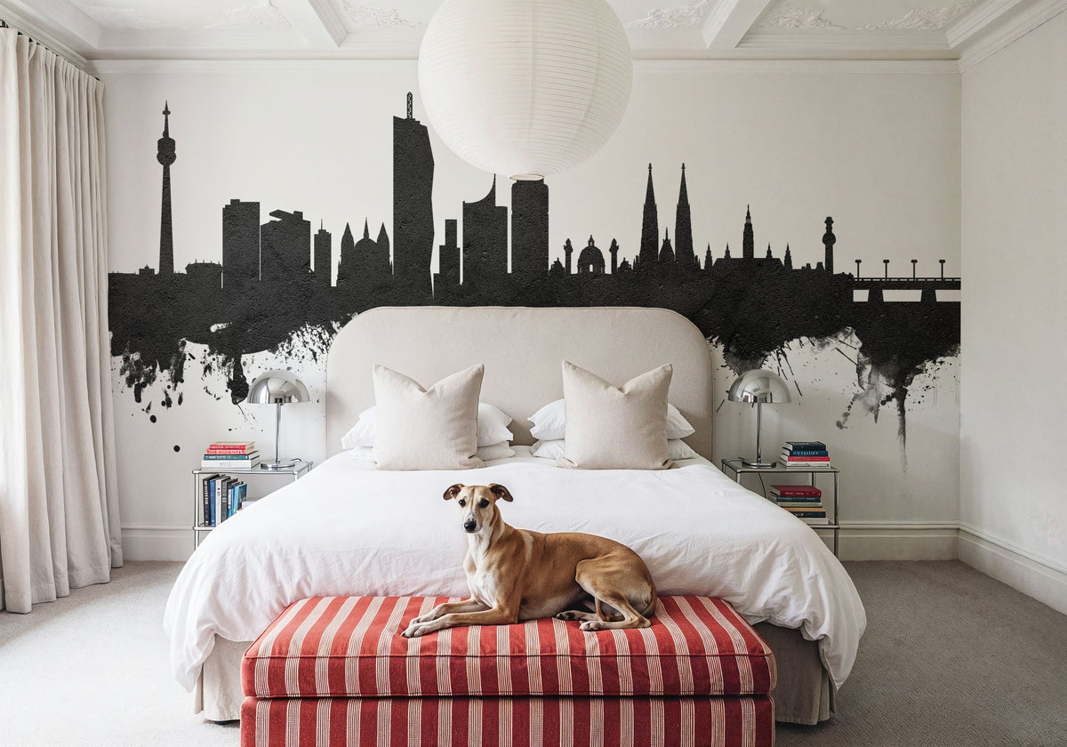 Vienna Austria Skyline Black & White Mural Wallpaper - room preview 05