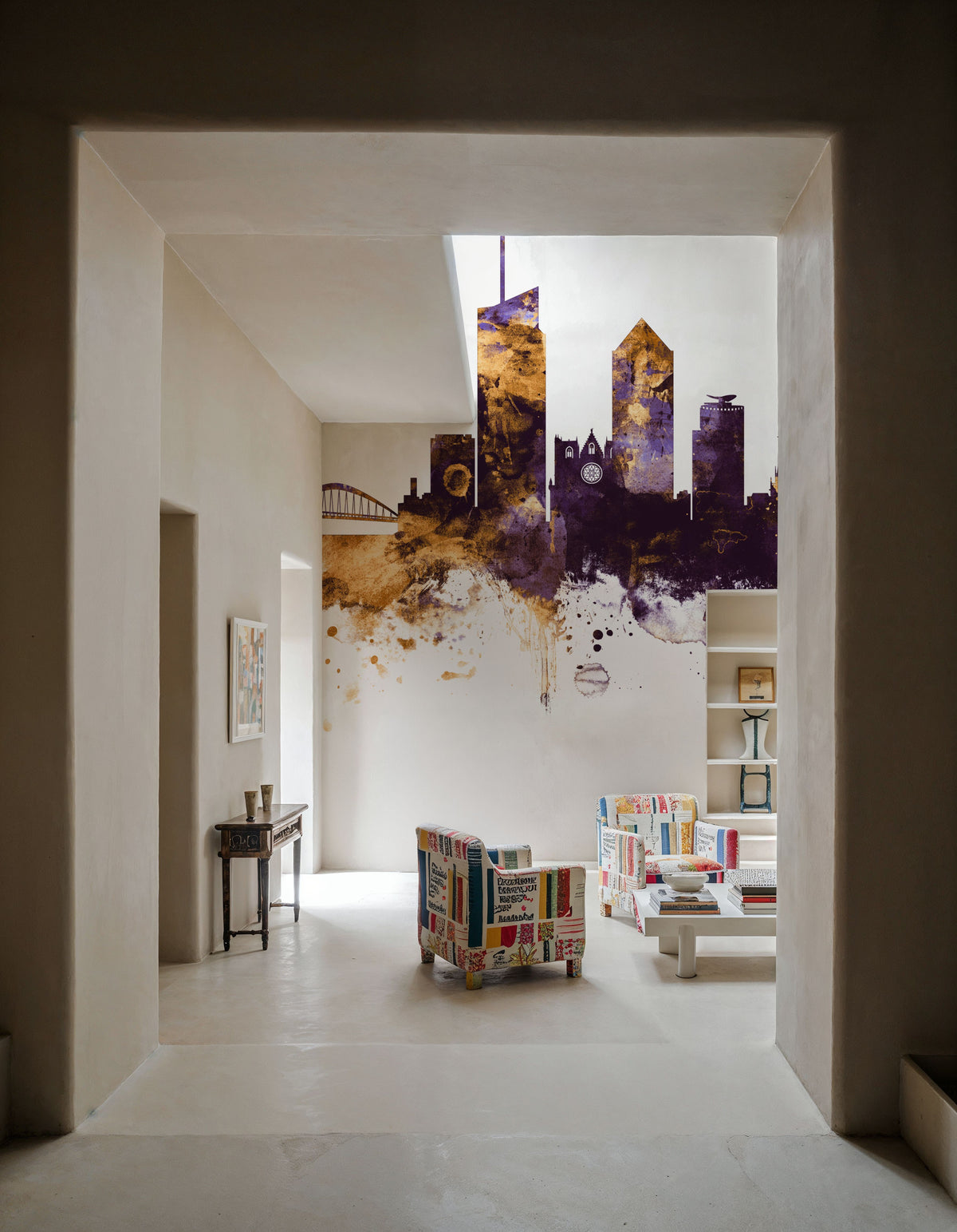 Lyon France Skyline Purlpe & Gold Mural Wallpaper - room preview 05