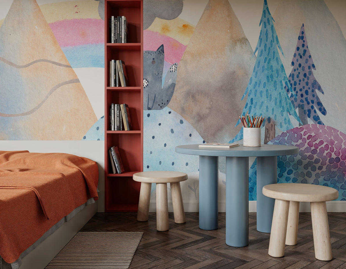 Baby Wolf Forest Mural Wallpaper - room preview 05