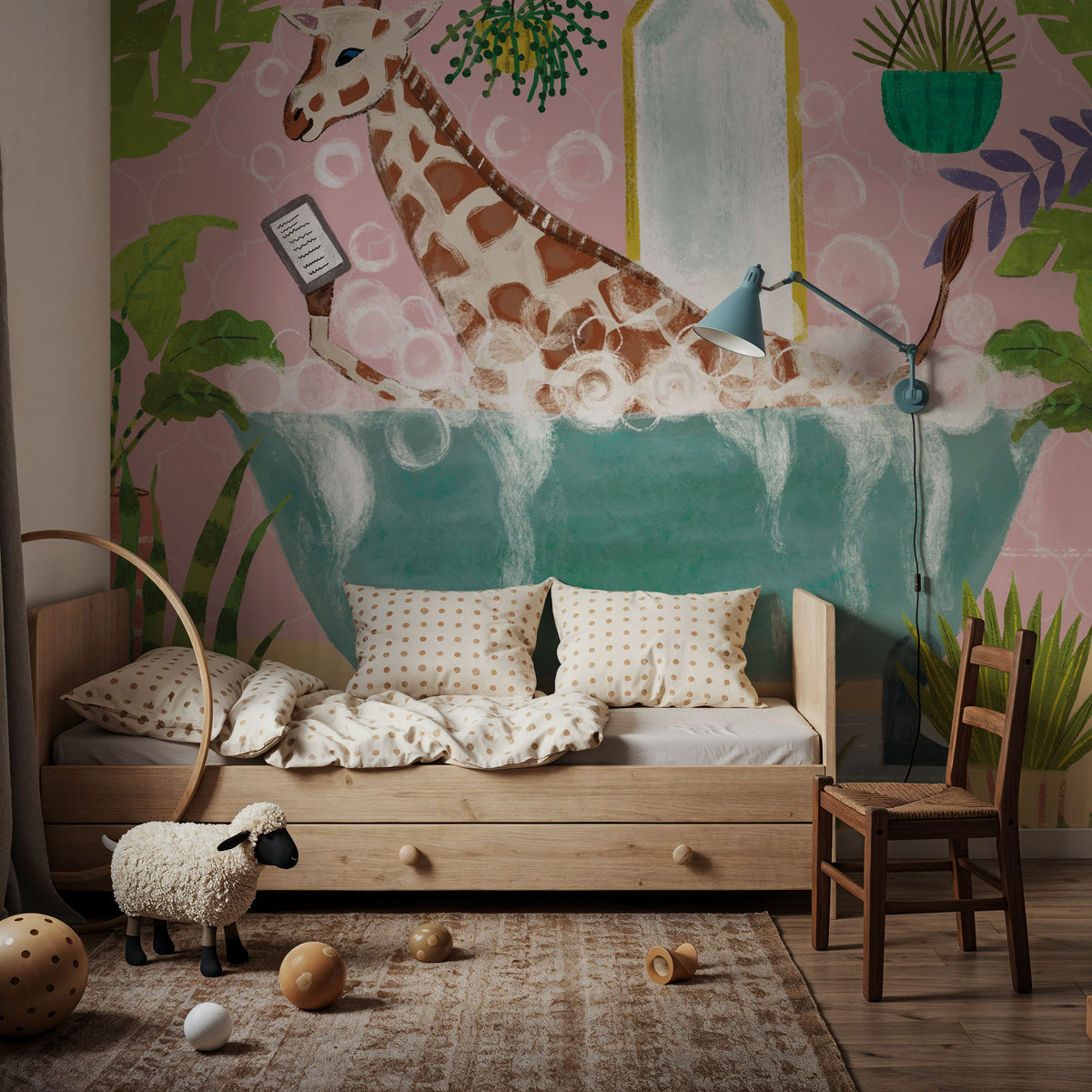 Giraffe in Tub Mural Wallpaper - room preview 05