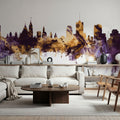 Ottowa Canada Skyline Purple & Gold Mural Wallpaper - room preview 05