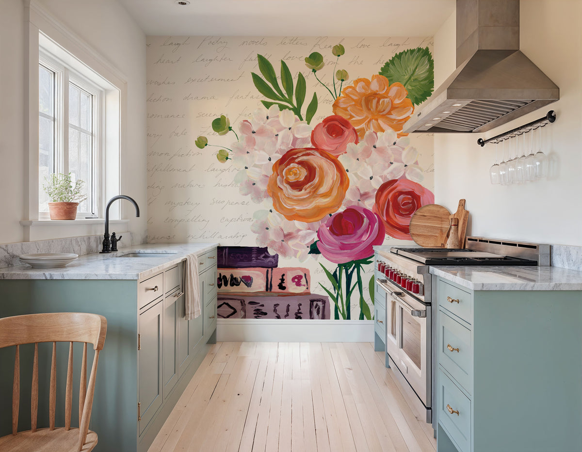 Books and Blooms II Mural Wallpaper - room preview 05