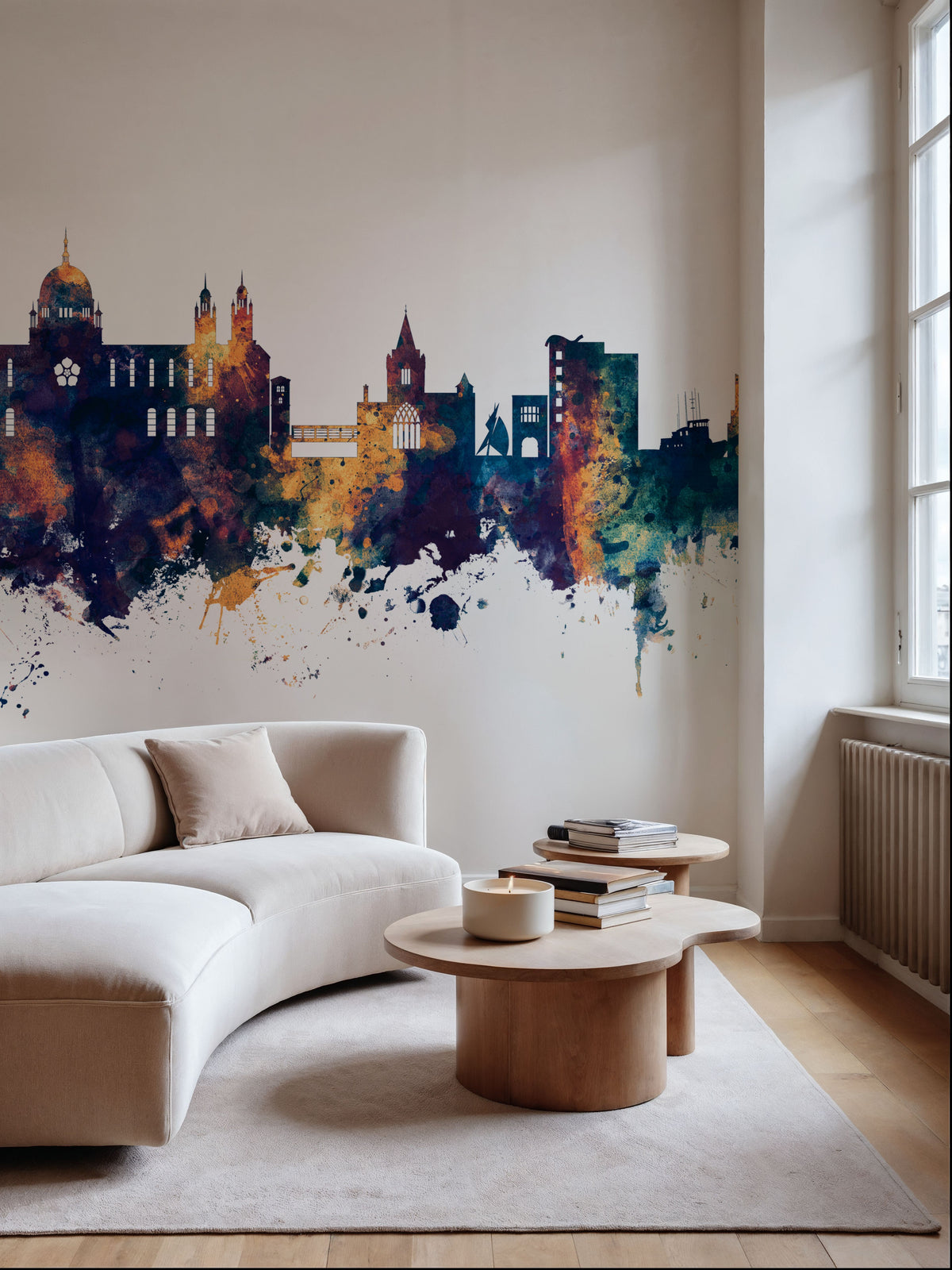 Galway Ireland Skyline Blue & Bronze Mural Wallpaper - room preview 05