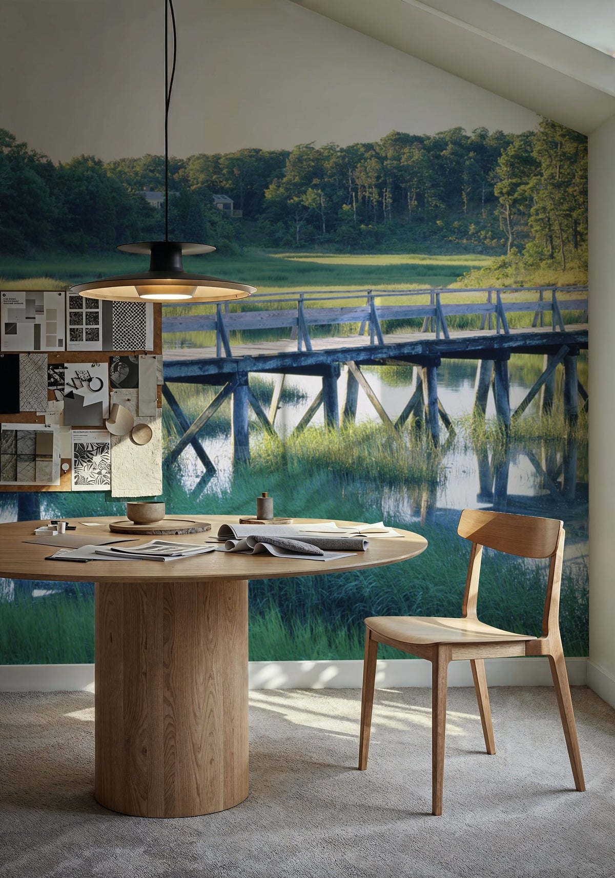 Woodland Bridge Reflection Mural Wallpaper - room preview 05