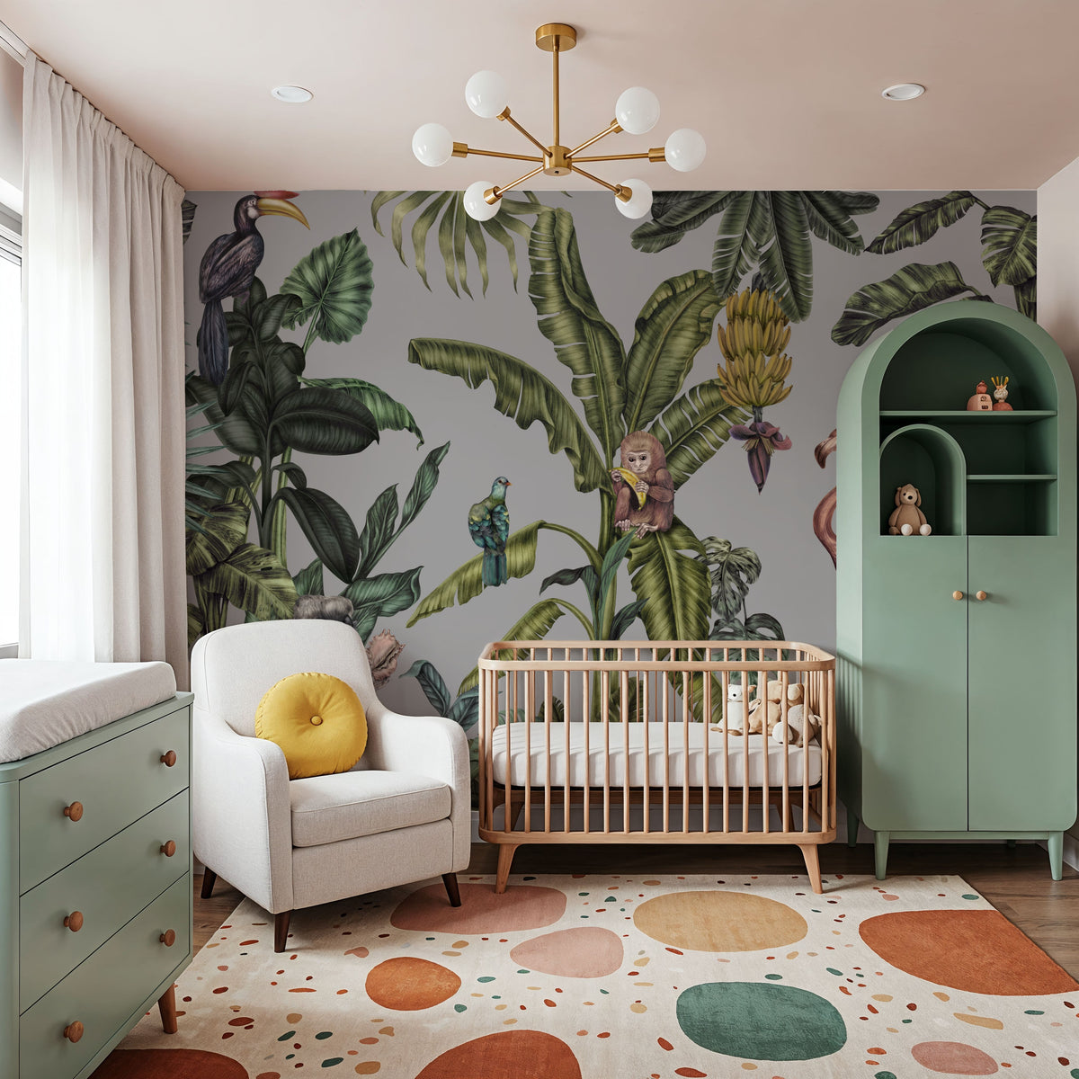 Monkeys with Birds, Mural Wallpaper - room preview 05