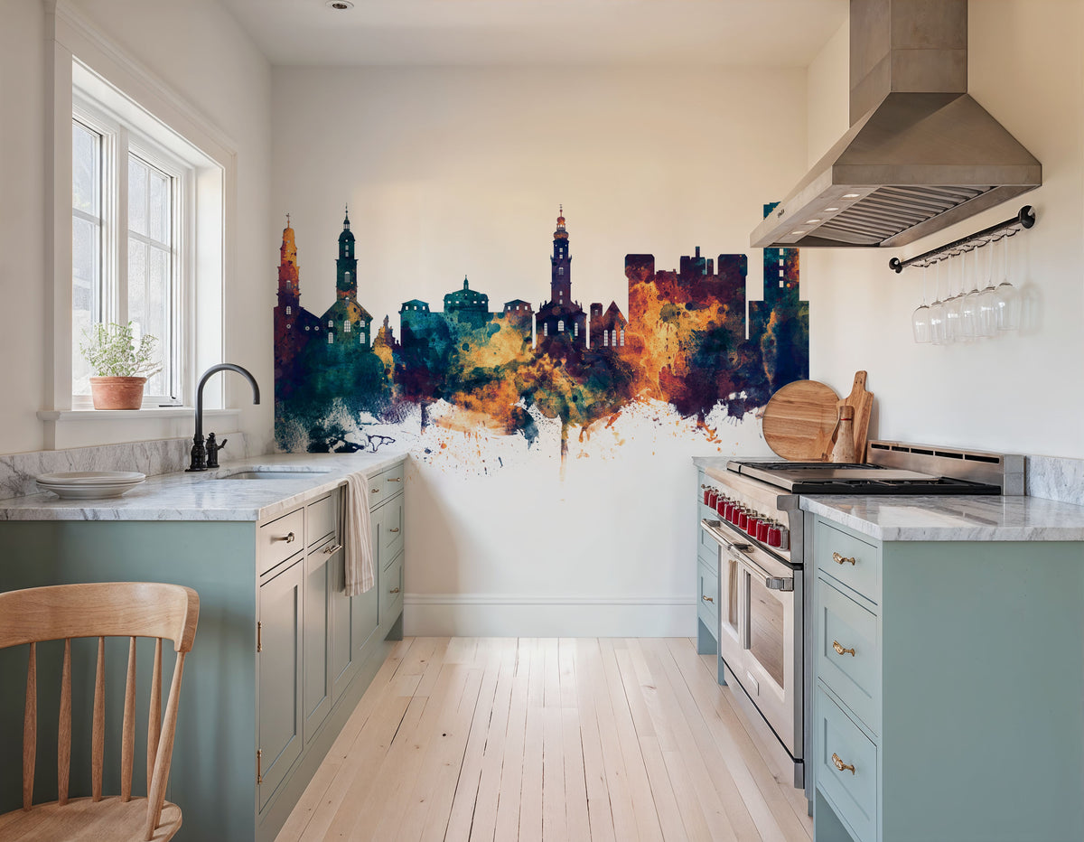 Erlangen Germany Skyline Blue & Bronze Mural Wallpaper - room preview 05