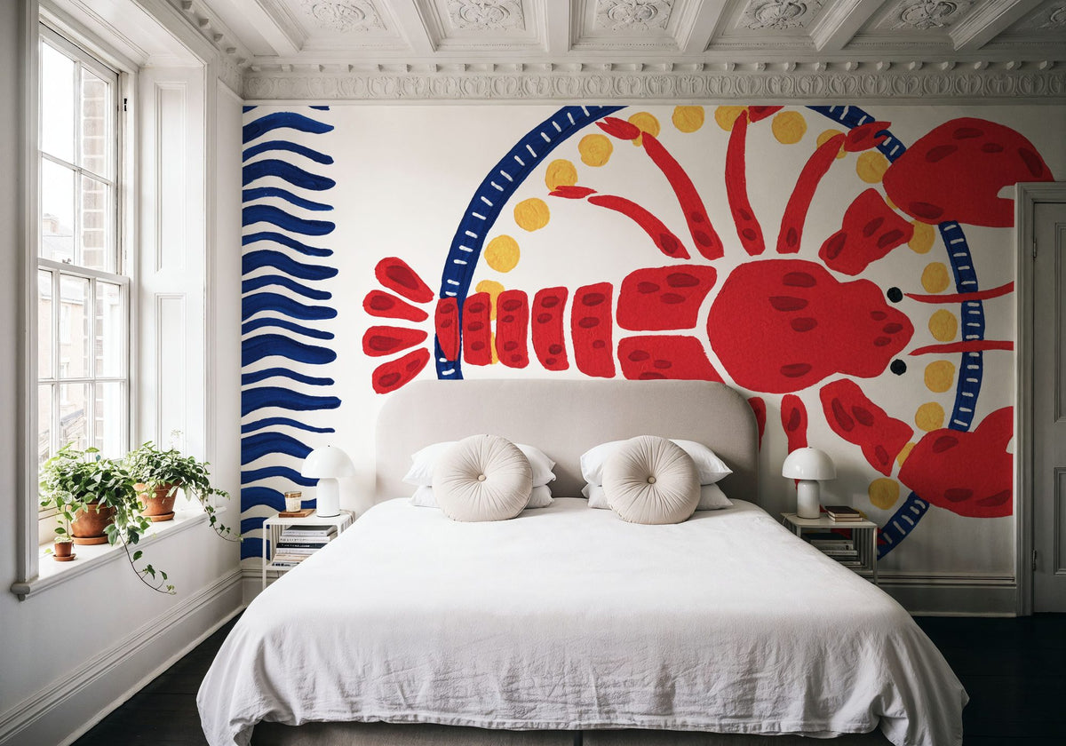 Kitschy Coastal Lobster Mural Wallpaper - room preview 05