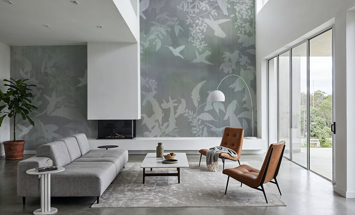 Birds in the Fog Blue Mural Wallpaper - room preview 05