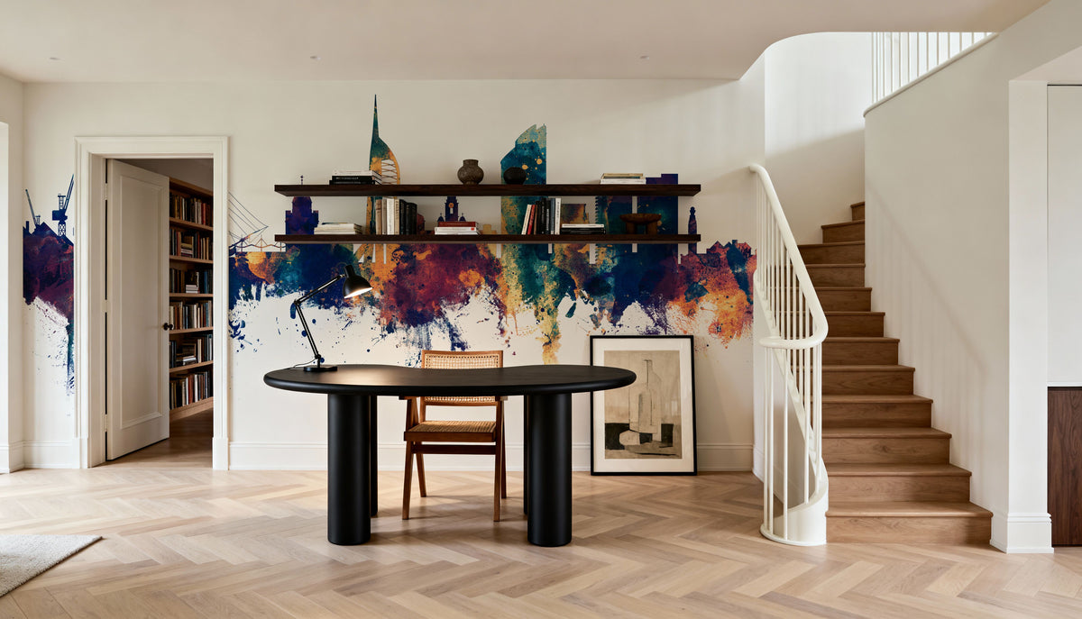 Portsmouth England Skyline Blue & Bronze Mural Wallpaper - room preview 05