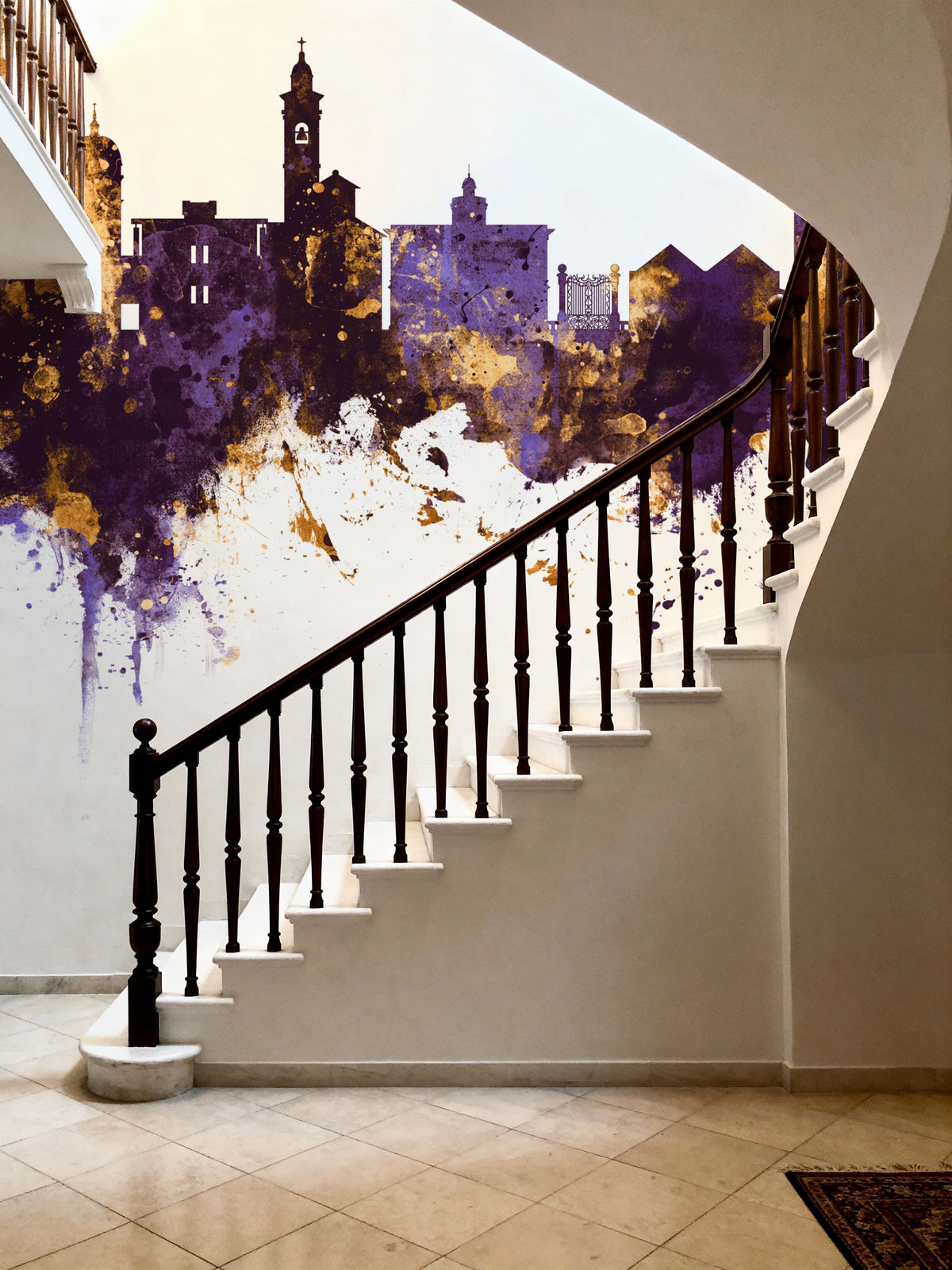 Lugano Switzerland Skyline Purple & Gold Mural Wallpaper - room preview 05