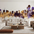 Wilmington Delaware Skyline Purple & Gold Mural Wallpaper - room preview 05