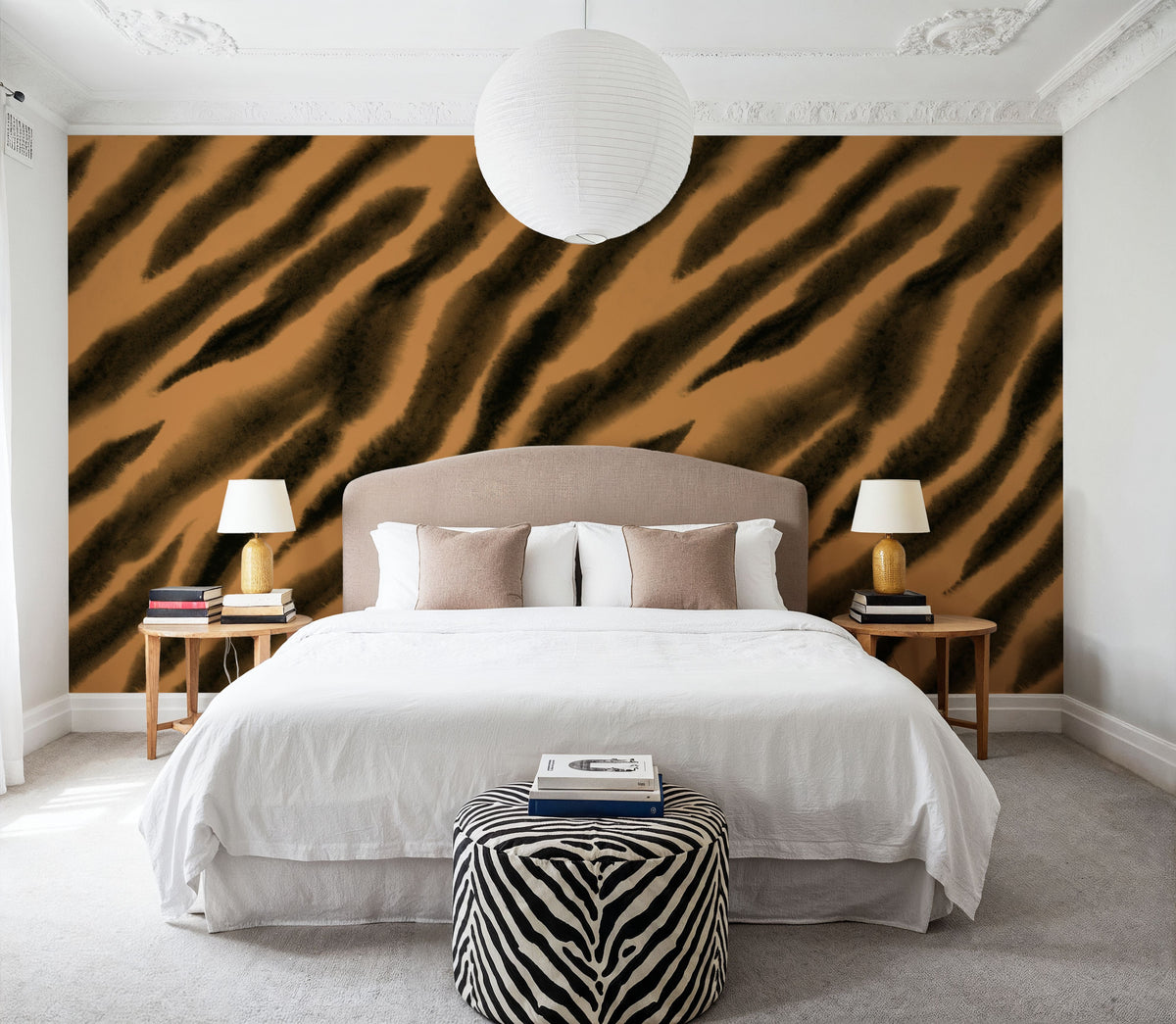 Watercolor Tiger Stripes, Warm Mural Wallpaper - room preview 05